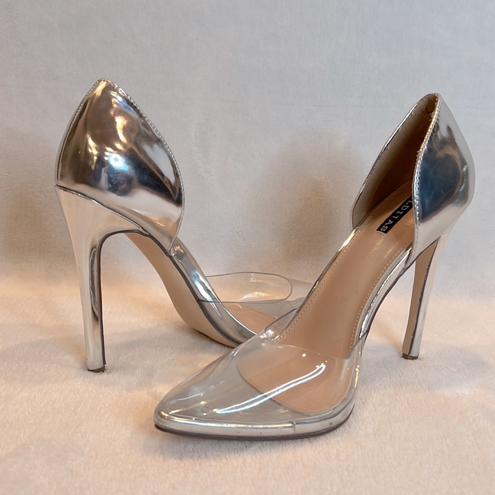 Elditas Chloe Clear Silver Stiletto Pump Heel 5.5